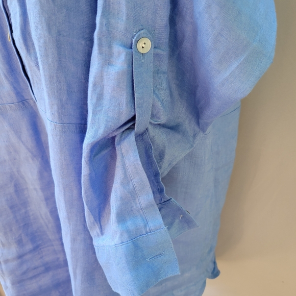 J. Jill Love Linen Tab-Sleeve 100% Linen Tunic Top Blue Ginger M - Picture 8 of 13
